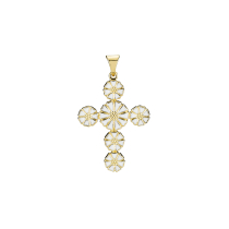 Marguerit vedhæng kors 1x7,5mm og 5x5mm 24x19mm 24 kt forgyldt hvid emalje 925